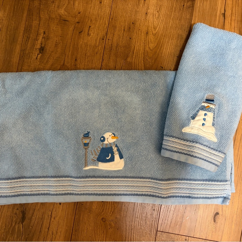 Blue Snowman Towel Set
